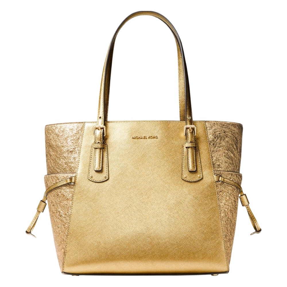 Michael Kors Metallic Gold Tote with Textured Side Panels